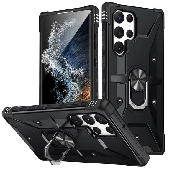 for Samsung Galaxy S23 Ultra Case with Invisible Ring Stand, Military Grade Drop Protection Support Car Mount Holder, Heavy Duty Shockproof Phone Cover for Samsung Galaxy S23 Ultra, Black