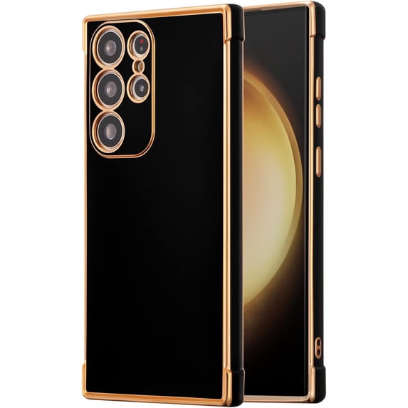 for Samsung Galaxy S23 Ultra Case Luxury Plating Case Cover Slim Lightweight Glossy Bling Phone Case Soft TPU Shockproof Bumper Case Electroplated Case,Black