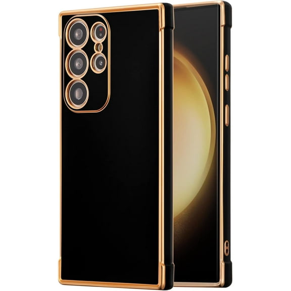 for Samsung Galaxy S23 Ultra Case Luxury Plating Case Cover Slim Lightweight Glossy Bling Phone Case Soft TPU Shockproof Bumper Case Electroplated Case,Black