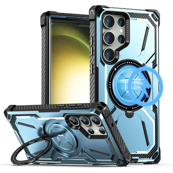 For Samsung Galaxy S23 Ultra Case with MagSafe, Heavy Duty Magnetic Cover with Invisible Stand [10x Military Grade Drop Protection] 360° Adjustable Ring Holder Protection, Blue