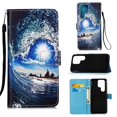 thumbnail image 1 of For Samsung Galaxy S23 Ultra Case, Mantto Patterned With Hand Rope Strap Cute Painted Flip Card Wallet Slots Case,Kickstand Phone Skin For Samsung Galaxy S23 Ultra 5G, Sea Wave, 1 of 8