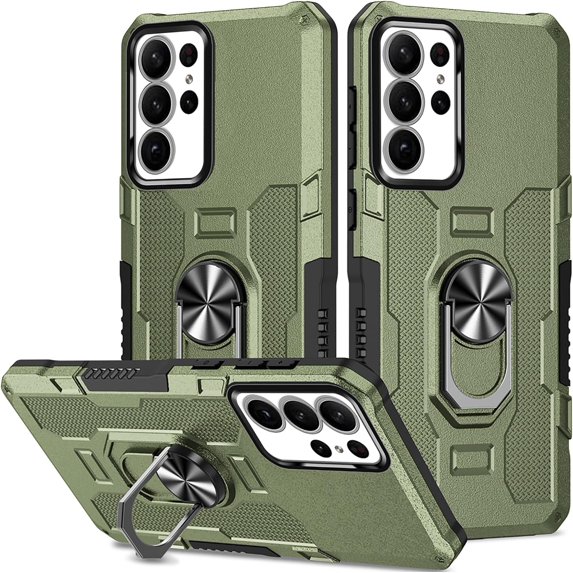 for Samsung Galaxy S23 Ultra Case with Metal Ring Kickstand for Women & Men, Heavy-Duty Protection Shockproof Bumper Cover Case for Samsung Galaxy S23 Ultra TY Green