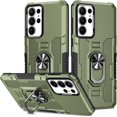 thumbnail image 1 of for Samsung Galaxy S23 Ultra Case with Metal Ring Kickstand for Women & Men, Heavy-Duty Protection Shockproof Bumper Cover Case for Samsung Galaxy S23 Ultra TY Green, 1 of 18