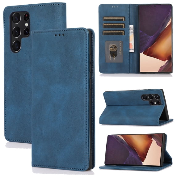 for Samsung Galaxy S23 Ultra Case, PU Leather Case, Vintage Wallet Case Book Folding Flip Case with Kickstand Card Holders Slots Magnetic Closure Protective Cover for Samsung Galaxy S23 Ultra,Blue