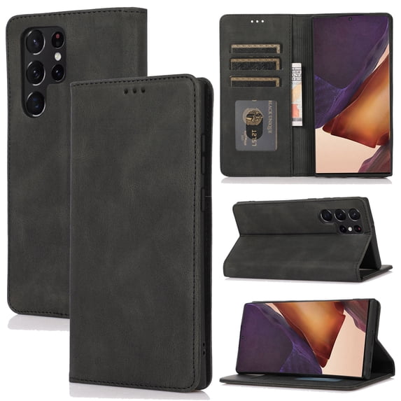 for Samsung Galaxy S23 Ultra Case, PU Leather Case, Vintage Wallet Case Book Folding Flip Case with Kickstand Card Holders Slots Magnetic Closure Protective Cover for Samsung Galaxy S23 Ultra,Black