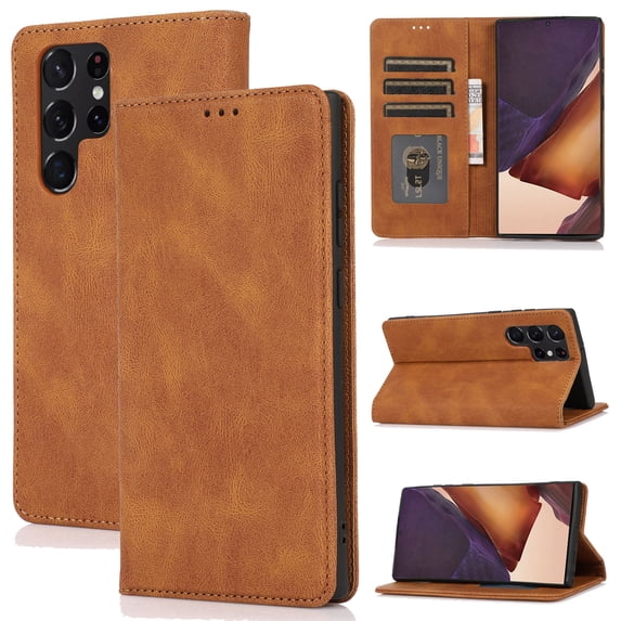 for Samsung Galaxy S23 Ultra Case, PU Leather Case, Vintage Wallet Case Book Folding Flip Case with Kickstand Card Holders Slots Magnetic Closure Protective Cover for Samsung Galaxy S23 Ultra,Brown