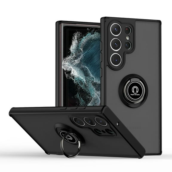 for Samsung Galaxy S23 Ultra Case, Protective Matte Back Case Magnetic For Car Mount with 360° Rotatable Ring Holder Kickstand Shockproof Protective Cover For Samsung Galaxy S23 Ultra,
Black
