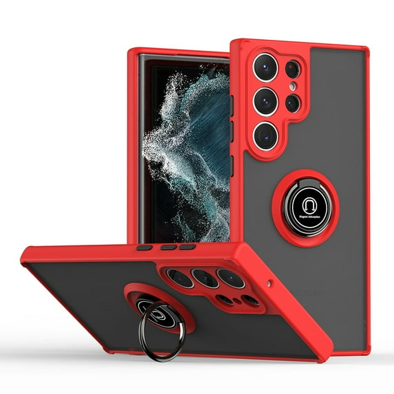 for Samsung Galaxy S23 Ultra Case, Protective Matte Back Case Magnetic For Car Mount with 360° Rotatable Ring Holder Kickstand Shockproof Protective Cover For Samsung Galaxy S23 Ultra,
Red