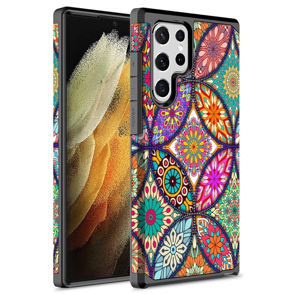 Samsung Galaxy S23 Ultra Case, Rosebono Slim Hybrid Shockproof Hard Cover Graphic Fashion Colorful Skin Cover Armor Case for Samsung Galaxy S23 Ultra (Colorful Mandala)