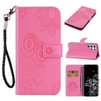 for Samsung Galaxy S23 Ultra Case, Samsung S23 Ultra Premium Leather Magnetic Case with Hand Strap Owl Embossed Case PU Leather Flip Wallet Case with Card Holder Kickstand, Pink