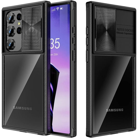 for Samsung Galaxy S23 Ultra Case with Slide Camera Cover, Clear Slim Fit Shockproof Protective Camera Cover Protection Case for S23 Ultra 5G 6.8 inch 2023(Black