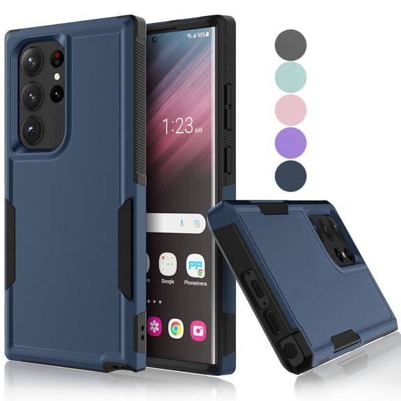 Samsung Galaxy S23 Ultra Case ,Sturdy Phone Case for Galaxy S23 Ultra 6.8 inch ,Tekcoo Shockproof Protection Heavy Duty Armor Hard Plastic & Rubber Rugged Bumper 2-in-1 Case Cover -Dark Blue