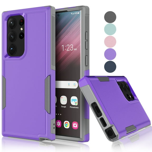Samsung Galaxy S23 Ultra Case ,Sturdy Phone Case for Galaxy S23 Ultra 6.8 inch ,Tekcoo Shockproof Protection Heavy Duty Armor Hard Plastic & Rubber Rugged Bumper 2-in-1 Case Cover -Purple