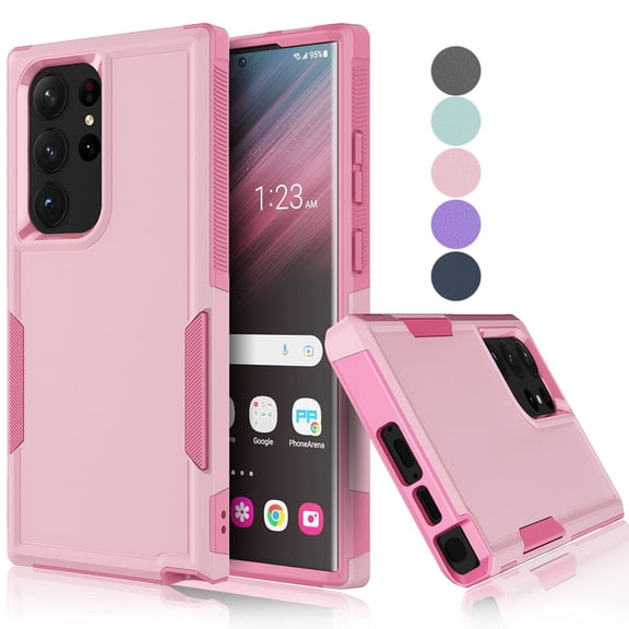 Samsung Galaxy S23 Ultra Case ,Sturdy Phone Case for Galaxy S23 Ultra 6.8 inch ,Tekcoo Shockproof Protection Heavy Duty Armor Hard Plastic & Rubber Rugged Bumper 2-in-1 Case Cover -Pink