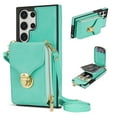 thumbnail image 1 of for Samsung Galaxy S23 Ultra Case Wallet with Shoulder Strap for Women - Crossbody Lanyard,Zipper Pocket,Credit Card Holder,Shockproof - Metal Buckle Closure Premium PU Leather Case, Mint, 1 of 8