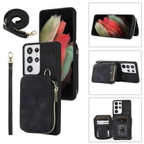 for Samsung Galaxy S23 Ultra Case Wallet, Zipper Phone Case Purse with RFID Card Holder Wrist Crossbody Strap Handbag Present Cover for Samsung S23 Ultra 6.8 inch (5G, 2023) - Black