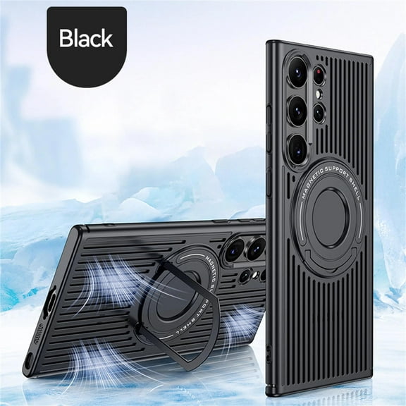 For Samsung Galaxy S23 Ultra Cooling Case, Armor Cooling Mobile Phone Case,Cooling Gaming Ring Kickstand Case[Compatible with MagSafe][Magnetic attraction is firm] Shockproof Case,Black