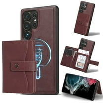 For Samsung Galaxy S23 Ultra Detachable 2 in 1 Wallet Magnetic Phone Case with Card Holder,Compatible with MagSafe, RFID Blocking PU Leather Kickstand Shockproof Cover Women Men,Winered