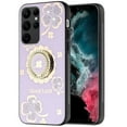 thumbnail image 1 of For Samsung Galaxy S23 Ultra Diamonds 3D Bling Sparkly Glitter Ornaments Engraving Hybrid Stand Fashion Cover ,Xpm Phone Case [ Purple Good Luck Floral ], 1 of 7