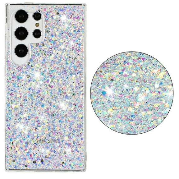 for Samsung Galaxy S23 Ultra Glitter Case, Cute Bling Sparkle Shiny Slim Soft Silicone Reflective Clear TPU Bumper Women Girls Shockproof Protective Phone Case for Samsung Galaxy S23 Ultra, White