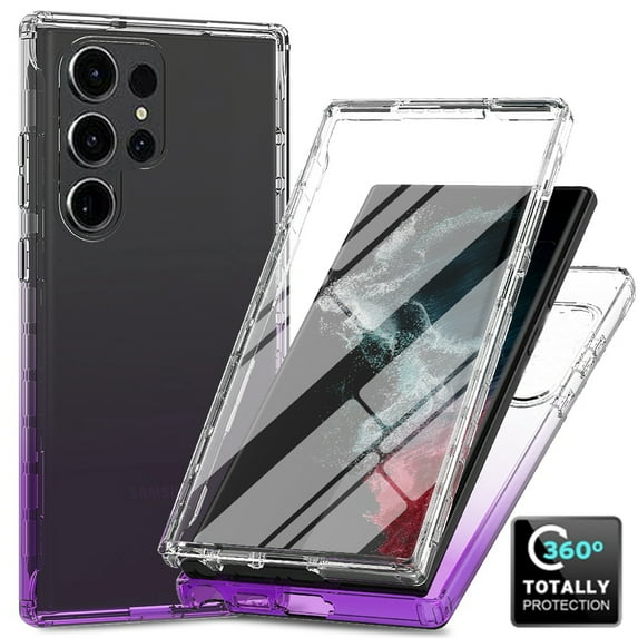 for Samsung Galaxy S23 Ultra Gradient Clear Case with Built-in Screen Protector, Crystal Clear Not Yellowing Case Military Grade Full Body Shockproof Phone Cover for Samsung Galaxy S23 Ultra, Purple