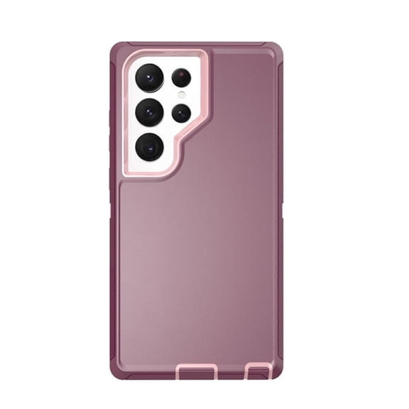 Samsung Galaxy S23 Ultra, Heavy Duty Defender Rugged Belt Clip Holster Case with Clip - Burgundy/Light Pink