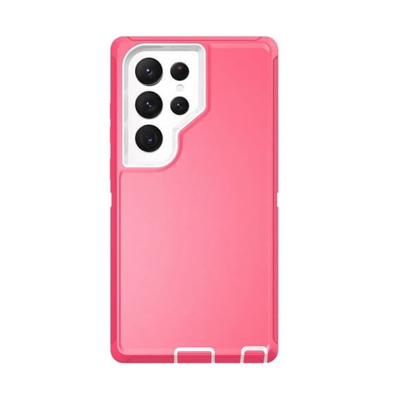 Samsung Galaxy S23 Ultra, Heavy Duty Defender Rugged Belt Clip Holster Case with Clip - Pink/White