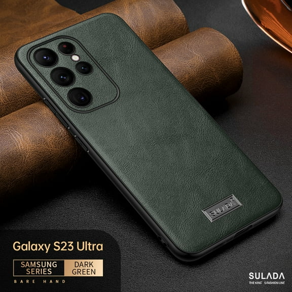 for Samsung Galaxy S23 Ultra Leather Case Wireless Charging, Slim Luxury Classic PU Non-Slip Grip Rugged Bumper Shockproof Protective Cover Men Women Phone Cases for Samsung Galaxy S23 Ultra,Green