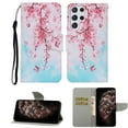 thumbnail image 1 of for Samsung Galaxy S23 Ultra Magnetic Wallet Case Card Holder Kickstand, Cute Painted Pattern Premium Leather Cover with Wrist Strap Flip Cover For Samsung Galaxy S23 Ultra, Cherry Blossoms, 1 of 1
