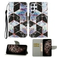 thumbnail image 1 of for Samsung Galaxy S23 Ultra Magnetic Wallet Case Card Holder Kickstand, Cute Painted Pattern Premium Leather Cover with Wrist Strap Flip Cover For Samsung Galaxy S23 Ultra, Black Marble, 1 of 8