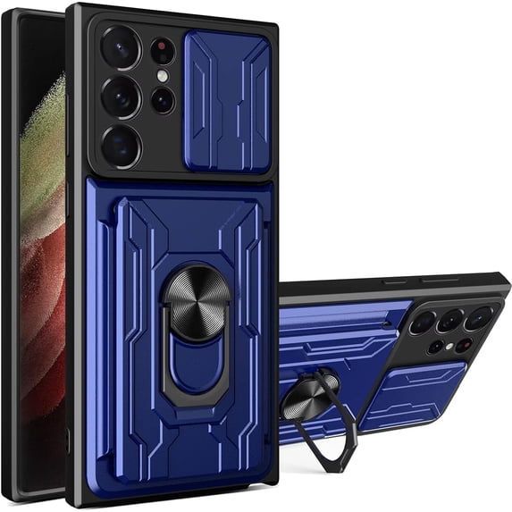 for Samsung Galaxy S23 Ultra (Not S23) Case Sliding Window Case with Card Holders, Cover with Slide Camera Protection Built-in Magnetic Kickstand Case for Samsung Galaxy S23 Ultra LJK Blue