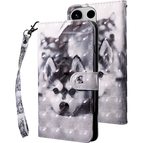 for Samsung Galaxy S23 Ultra (Not S23) Wallet Case with Card Slot Holder Kickstand - Lovely Colorful Pattern PU Leather Flip Phone Case Cover for Samsung Galaxy S23 Ultra Dog Husky