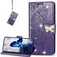 thumbnail image 1 of for Samsung Galaxy S23 Ultra (Not S23) Wallet Case for Women, Shiny Butterfly Flower PU Leather Cover with Card Slot Holder Flip Phone Case for Samsung Galaxy S23 Ultra Rhinestone Deep Purple, 1 of 18