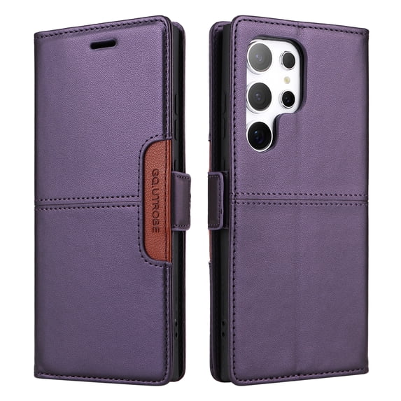 For Samsung Galaxy S23 Ultra PU Leather Wallet Phone Case,Flip Folding Kickstand,With Card Slots & Cash Pocket,Shockproof Anti-fall Rugged Anti-fall Ultra Slim Phone Case Cover,Purple