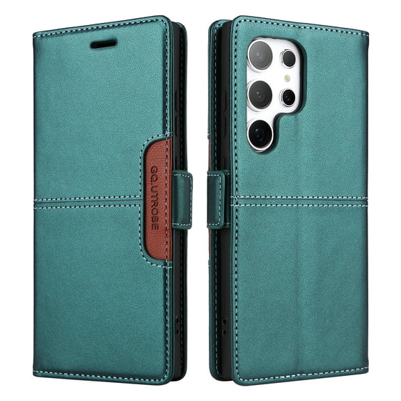 For Samsung Galaxy S23 Ultra PU Leather Wallet Phone Case,Flip Folding Kickstand,With Card Slots & Cash Pocket,Shockproof Anti-fall Rugged Anti-fall Ultra Slim Phone Case Cover,Green