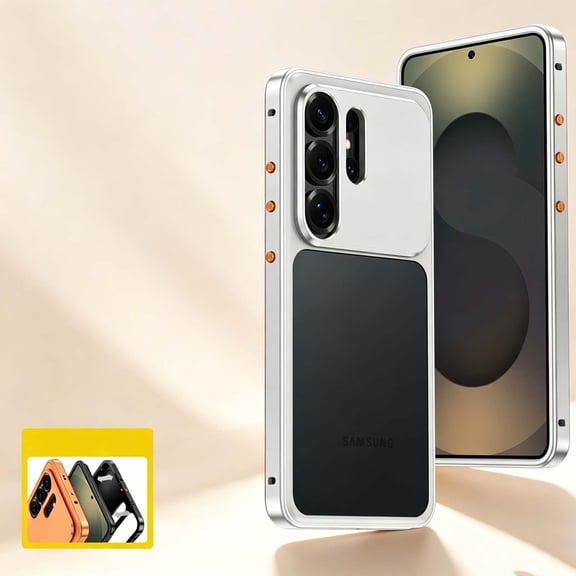 For Samsung Galaxy S23 Ultra Phone Case,2-in-1 Snap Buckle Switch,No Back Design,Heat Dissipation Shockproof Anti-fall Drop Protection,With Camera Protector,Anti-Scratch Rugged Phone Case,Silver