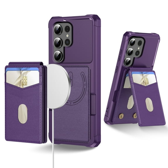 for Samsung Galaxy S23 Ultra Phone Case Card Holder with Compatible with MagSafe Magnetic RFID Blocking PU Leather Flip Kickstand Detachable 2-in-1 Wallet Case For Samsung Galaxy S23 Ultra,Purple