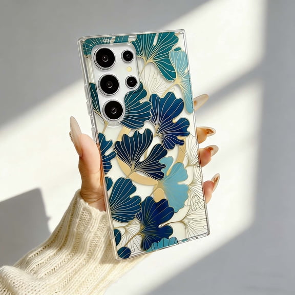 For Samsung Galaxy S23 Ultra Phone Case,Fresh Floral Print Back Design,Crystal Transparent,Compatible With Wireless Charging,Ultra Slim Shockproof Anti-fall Anti-Scratch,Thin Fit Phone Case,D