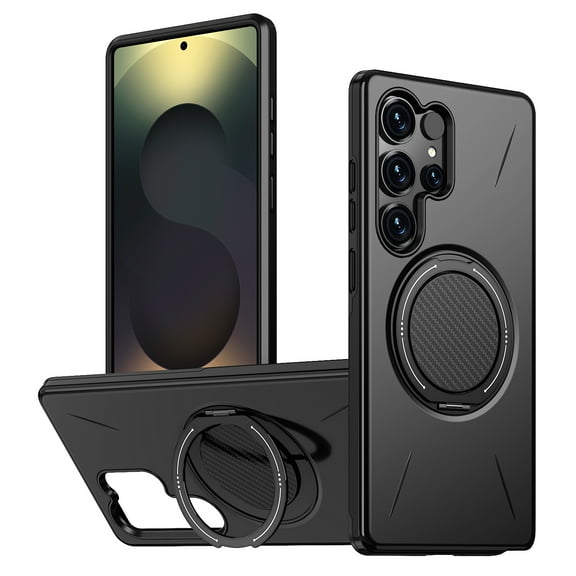 For Samsung Galaxy S23 Ultra Phone Case,Matte Skinfeel Back Design,Ultra Slim Shockproof Drop Protection,Compatible with Mag-Safe,With Contractile Ring Kickstand,Anti-fall Rugged Phone Case,Black