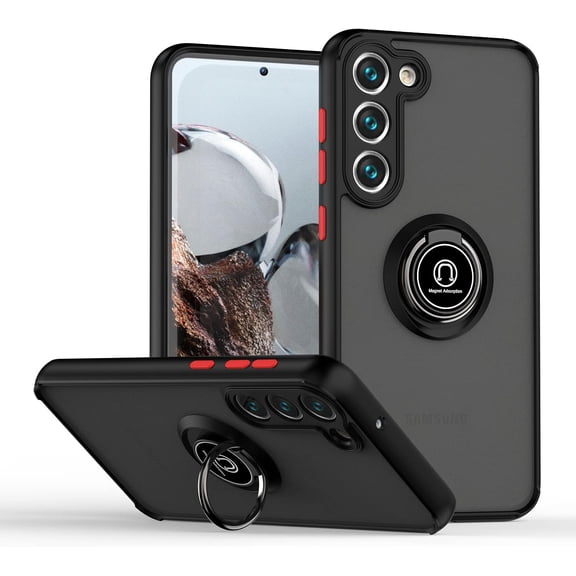 for Samsung Galaxy S23 Ultra Phone case, with Metal Ring and Built-in Iron Plate, Heavy Enough to Reach Military Level, Better Protect Your Mobile Phone (Black+Red)