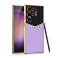 thumbnail image 1 of for Samsung Galaxy S23 Ultra Plain Electroplated Case, with S Pen Slot Holder Premium PU Leather Shockproof Lens Protection Cover, Compatible with MagSafe Wireless Charginig Case,Purple, 1 of 7