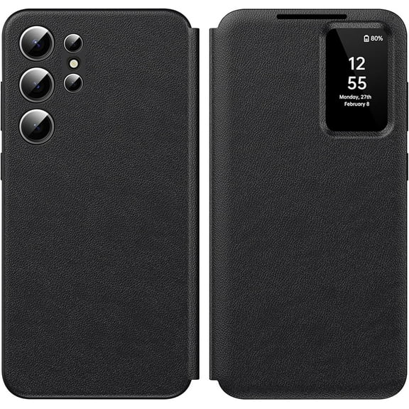 for Samsung Galaxy S23 Ultra with Smart Small Screen View, S-View Wallet Phone Case, for Samsung S23 Ultra Case Smart Window Cover, Smart Flip Leather Protective Cover for Samsung S23 Ultra 5G Case