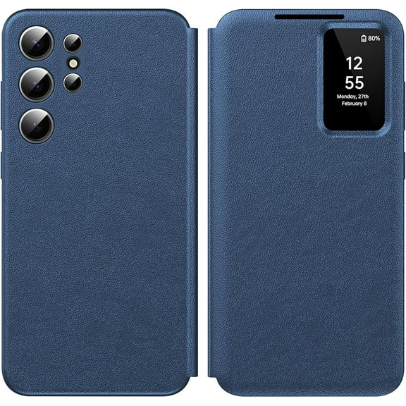 for Samsung Galaxy S23 Ultra with Smart Small Screen View, S-View Wallet Phone Case, for Samsung S23 Ultra Case Smart Window Cover, Smart Flip Leather Protective Cover for Samsung S23 Ultra 5G Case