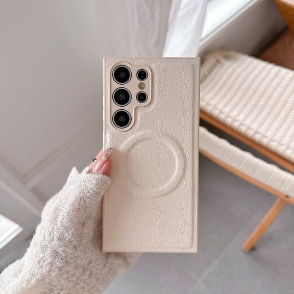 for Samsung Galaxy S23 Ultra TPU + PU Leather Case, Compatible with MagSafe, Luxury Ultra Slim Shockproof Protective Anti-Scratch Non-Slip Lightweight Magnetic Phone Cover for Galaxy S23 Ultra, White