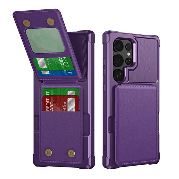 for Samsung Galaxy S23 Ultra Wallet Case, Built-in 4 Card Holders Kickstand Purse Cover, Military Grade Enhanced Corners Drop Protection, Rugged Protective Phone Case for Galaxy S23 Ultra, Purple