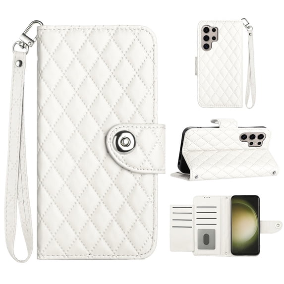 for Samsung Galaxy S23 Ultra Wallet Case, Elegant Card Holder Cash Slot PU Leather Kickstand Wrist Strap Wallet Shockproof Protective Flip Women Girls Case Cover for Samsung Galaxy S23 Ultra, White