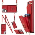thumbnail image 1 of for Samsung Galaxy S23 Ultra Wallet Case with Magnetic RFID Blocking Rotated Ring Holder Kickstand Cover, PU Leather Crossbody Shoulder Strap Lanyard Case with Card Slot Bag Kickstand Case, Red, 1 of 10