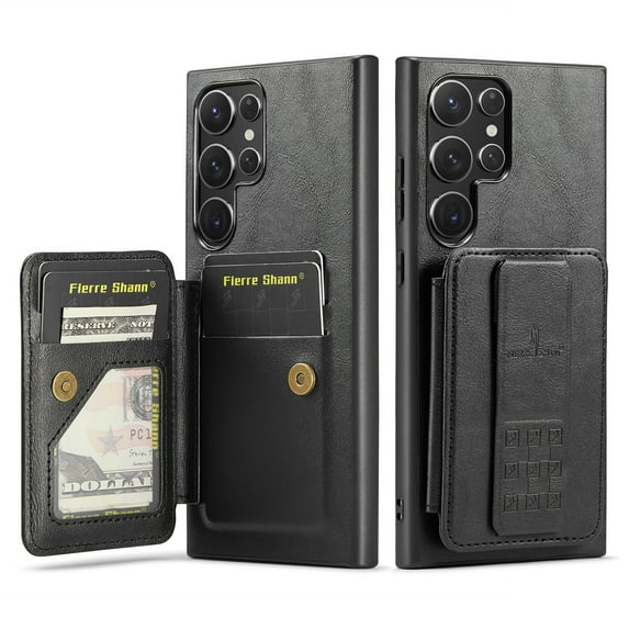 for Samsung Galaxy S23 Ultra Wallet Case with RFID Blocking Credit Card Holder, PU Leather Folio Flip Kickstand Handle Wrist Strap Shockproof Cover Women Men for Samsung S23 Ultra Phone Case,Black