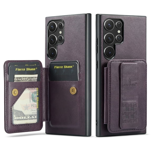 for Samsung Galaxy S23 Ultra Wallet Case with RFID Blocking Credit Card Holder, PU Leather Folio Flip Kickstand Handle Wrist Strap Shockproof Cover Women Men for Samsung S23 Ultra Phone Case,Purple