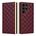 thumbnail image 1 of For Samsung Galaxy S23 Ultra Wallet Phone Case,PU Leather Folio Flip Kickstand,With Wrist Strap&Shoulder Strap,Card Slots,Shockproof Rugged Anti-fall Crossbody Phone Case Cover,Winered, 1 of 8